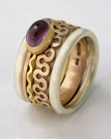 Stacking Ring in mixed metals with pink Tourmaline cabochon